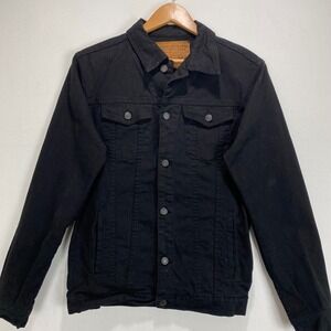 Zara Man  First Day Issue Denim  Black Trucker Jacket Treatment Mens Size Medium